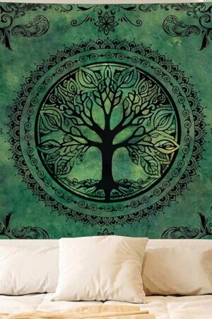 Apdidl Green Nature Tapestry for Bedroom Aesthetic, Hippie Ceiling Tree of Life Decor Tapestries Wall Hanging, Boho Bohemian Mandala y2k Art Backdrop for Dorm Living Room (51"X60")