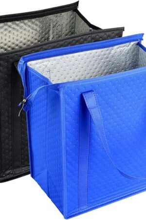 2PCS Refrigerator Grocery Bag,Cooler Bag,Zipper,Black,Blue