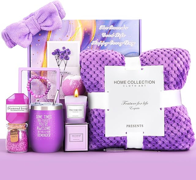 Birthday Gifts for Women, Self Care Gifts Get Well Soon Gifts,Lavender Spa Flannel Blanket Gift Set, Gift For Female Friend, Mom, Wife, Girlfriend, Sister, Teacher's Day Gift Her Birthday Gift