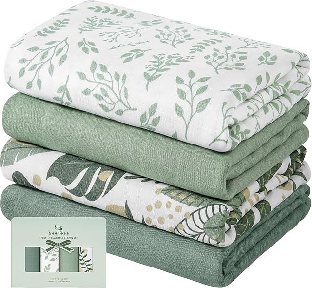 Yoofoss Organic Muslin Swaddle Blankets, Baby Blankets, 47 x 47 Inches Receiving Blanket for Baby Boys and Girls, Baby Essentials for Newborns Soft Breathable
