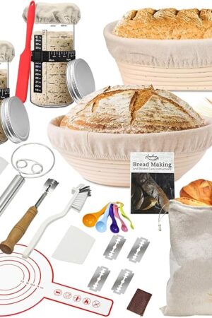 22Pack Sourdough Bread Baking Supplies,35oz Sourdough Starter kit with Jar and 9 Inch Round & 10 Inch Oval Banneton Bread Proofing Basket,Sourdough Kit Gifts for Bakers Women Wife Mom