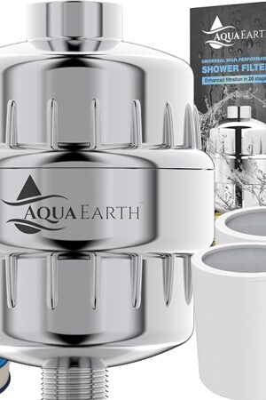 Aqua Earth Shower Filter For Hard Water Removes Chlorine Fluoride Harmful Substances Organics Other Sediments Shower Head Filter High Output Vitamin C For Hair and Nails