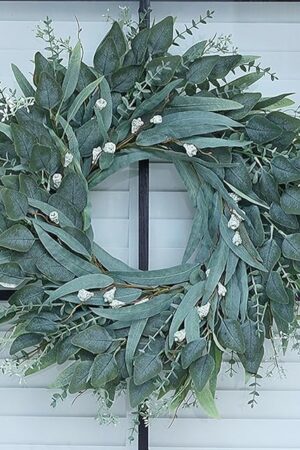 26" Eucalyptus Wreath for Front Door - Large Artificial Greenery Outdoor Wreath for Porch, Window,Farmhouse,Home,Holiday,Hanging Decor- Spring, Summer, Fall, All Seasons (Green)