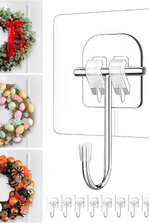 Wreath Hangers for Front Door,Large Adhesive Wall-Hooks-for-Hanging-Heavy-Duty,10 Pack Christmas Halloween Decorations Fall Wreath-Door-Hanger,Over The Door Hooks Organizer,Welcome Sign for Front Door