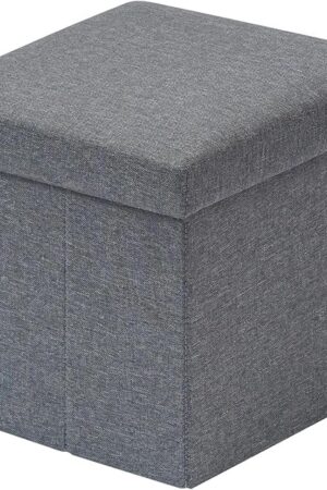 B FSOBEIIALEO Storage Ottoman Cube, Linen Small Foot Seat,for Living Room, Bedroom, Home Office, Dorm Storage Footrest Grey 11.8"x11.8"x11.8"
