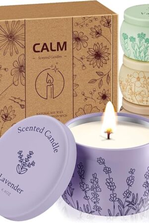 WarmEmbrace Scented Candles for Mom Women, 17.6oz Romantic Candles for Women Girl Candle Set, 120H Burning, Soy Candle for Home Scented, Lavender | Vanilla | Rose & Sandalwood | Jasmine - 4 Pack