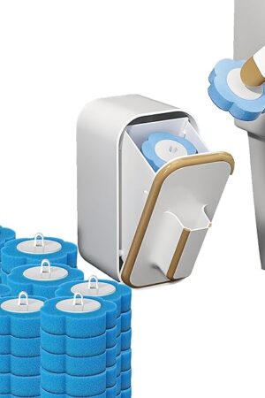 Disposable Toilet Brush with 48 Refill Heads and Holder– Includes Storage Caddy&Toilet Bowl Wand, Wall-Mount Scrubbing Toilet Brush Bathroom Cleaning Kit (1 Wand+48 Refills)