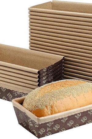 Disposable Paper Bread Loaf Pans for Baking – Microwave Oven & Freezer Safe Rectangular Baking Pans for Baking Bread, Small Meatloaf, Cake and Sweets – 7-inch, Pack of 30 PCS