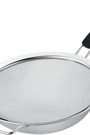 9" Large Fine Mesh Strainer with Thermo Plastic Rubber Handle - Sieve Fine Mesh Stainless Steel - Ideal Kitchen Essential to Strain Pasta, Quinoa and Rice
