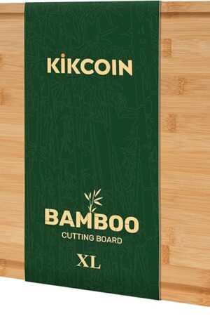 Bamboo Cutting Boards for Kitchen, Extra Large Wood Cutting Board with Deep Juice Groove and Handle Heavy Duty Chopping board, Kikcoin, 17.6" x 12"
