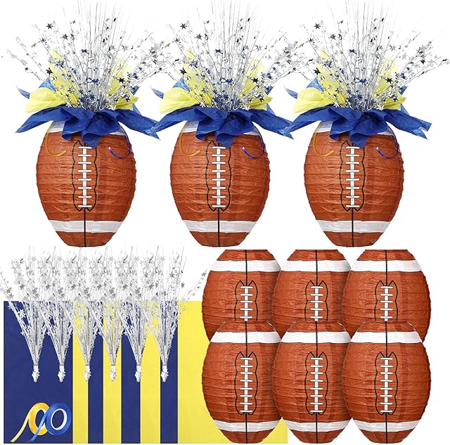 26 Pieces Football Paper Lantern Centerpieces Decorations Football Table Centerpieces with Metallic Foil Spray Center Wrapping Paper and Ribbons for Sport Birthday Party Favors