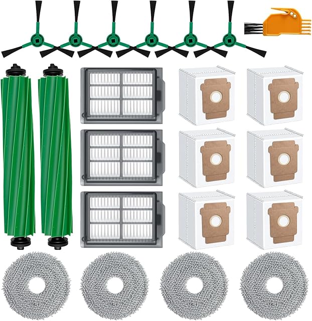 22 Pcs Accessories Kit for iRobot Roomba Plus 505/405 Combo Robot Vacuum, 2 Roller Brush, 4 Mop Pads, 3 Hepa Filters, 6 Side Brush, 6 Vacuum Bags Replacement Parts