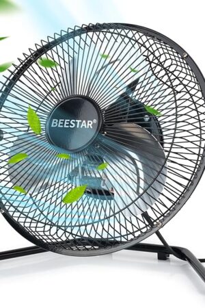 BEESTAR Floor Fan,3-Speed Portable Metal Fan, Fan Quiet for Home,Floor Fan with Adjustable Tilt for Home Office Bedroom,Black (9 INCH)