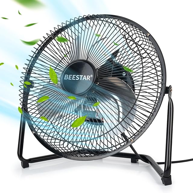 BEESTAR Floor Fan,3-Speed Portable Metal Fan, Fan Quiet for Home,Floor Fan with Adjustable Tilt for Home Office Bedroom,Black (9 INCH)