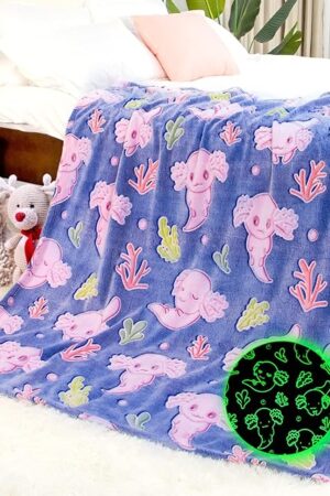 Axolotl Blanket for Girls - Axolotl Gifts Toys for 2 3 4 5 6 7 8 9 10 Year Old Girls Boys - Glow in The Dark Salamander Blanket Christmas Birthday Presents for Toddlers Teens Couch Bed 50"x 60"