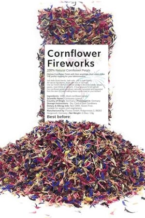 Edible Flower Sprinkles - Mesmerizing Cornflower Fireworks Petals - 100% Natural Centaurea Cyanus, Grown in Germany - Dried Colorful Cornflowers for Herbal Tea, Topping on Cupcakes, Desserts