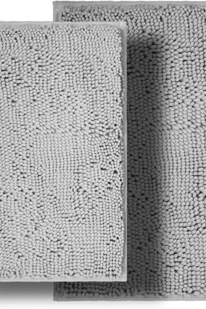 BOANKODU Bathroom Rugs Sets Bath mat Chenille Bathroom mat 20x32 inch + 16x24 inch Light Gray