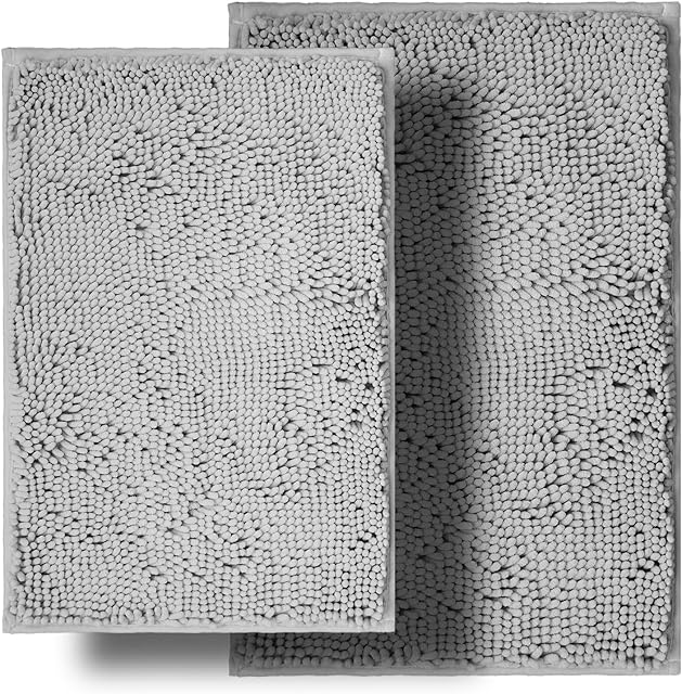 BOANKODU Bathroom Rugs Sets Bath mat Chenille Bathroom mat 20x32 inch + 16x24 inch Light Gray