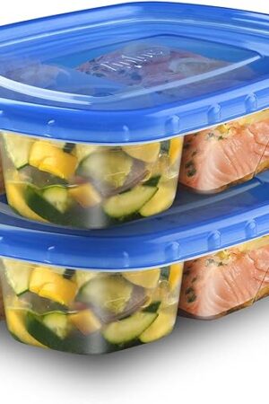 Ziploc Food Storage Meal Prep Containers Reusable for Kitchen Organization, Smart Snap Technology, Dishwasher Safe, Divided Rectangle, 2 Count