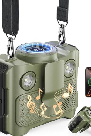 BLAVOR Portable Waist Fan, 5 Speeds Rechargeable Fan with Bluetooth Speaker & Flashlight, 40H Runtime, 16000RPM Strong Airflow, Personal Cool Clip Fans Under Shirt Belt for Outdoor, Work, Camping