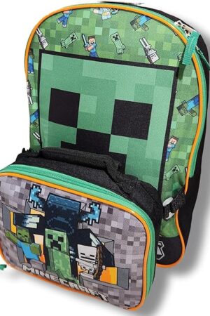 Bioworld Minecraft 16 Inch Kids Backpack with Lunch Bag Set