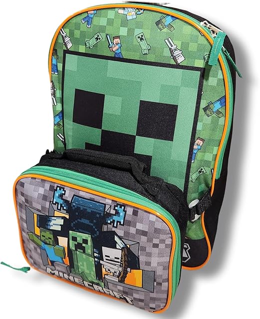 Bioworld Minecraft 16 Inch Kids Backpack with Lunch Bag Set
