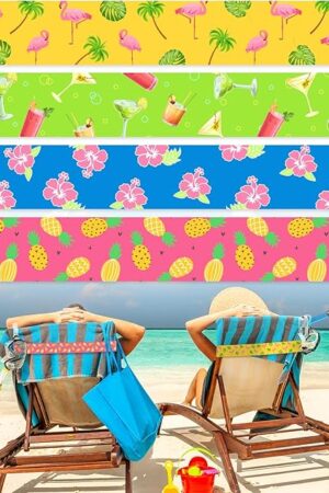 Boao 4 Pack Towel Bands, Beach Pool & Cruise Chairs, Towel Chair Clips Lounge Strap Holder, Elastic and Windproof, Cruise Ship Essentials (Lovely Style)