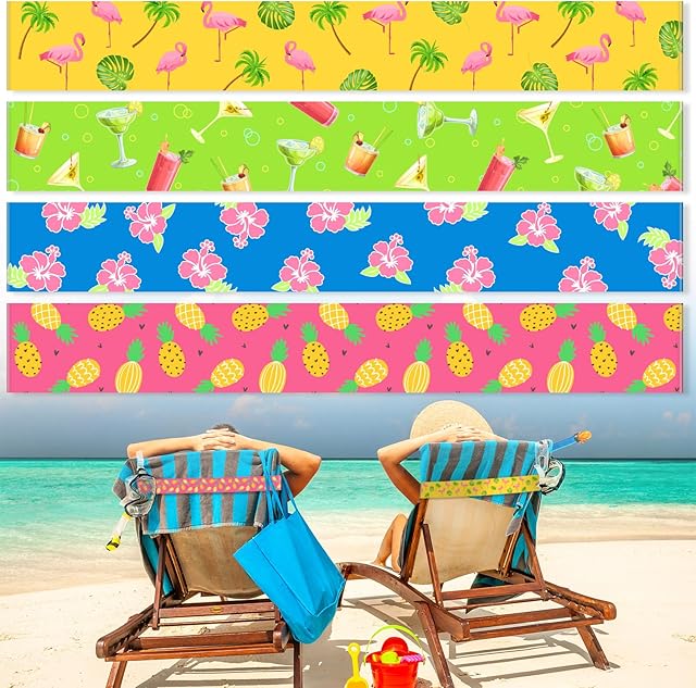 Boao 4 Pack Towel Bands, Beach Pool & Cruise Chairs, Towel Chair Clips Lounge Strap Holder, Elastic and Windproof, Cruise Ship Essentials (Lovely Style)
