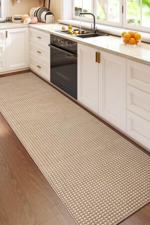 2x6 ft Boho Kitchen Runner Rugs Mat Non Slip Woven Runners for Hallways Washable, Soft Long Entryway Laundry Hall Floor Runner Carpet for Indoor Backdoor Bedroom Kitchen Living Room, Brown