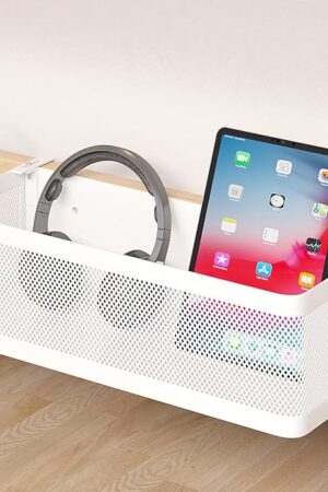 Bedside Caddy Shelf for Bunk Bed, Office Cubicle Walls, Crib Rails, Dorm Bed College Dorm Room Essentials Bed Shelf for Cell Phone Headphone Magazine Snacks(White, L13.78in*W5.12in*H3.94in)