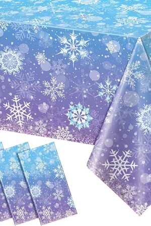 3 Pack Winter Snowflake Plastic Tablecloth Decorations, Blue and Purple Snowflake Winter Wonderland Disposable Table Cover for Christmas Holiday New Year Party Supplies Decorations, 54x108 Inch