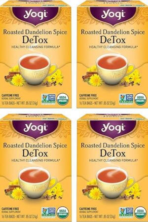 Yogi Tea Roasted Dandelion Spice DeTox - 16 Bags per Pack (4 Packs) - Organic DeTox Tea - Includes Roasted Dandelion Root, Dandelion Root, Cinnamon Bark, Cocoa Shell & More