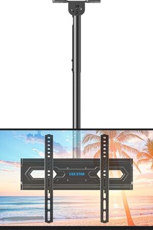 Ceiling TV Mount for 26-65 inch TVs, 360° Swivel Full Motion Ceiling Mount TV Bracket, Height Adjustable, Tilt TVs Ceilings Mounts, Supports up to 110 Lbs, Max VESA 400x400mm