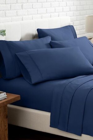 Bare Home Hotel Luxury Twin XL Sheet Set, Extra Soft - 4 Piece Set - Deep Pockets - Easy Fit - Cooling & Breathable - Wrinkle, Fade, Stain Resistant - Includes 2 Pillowcases (Twin XL, Dark Blue)