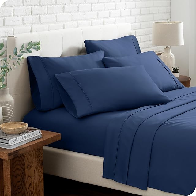 Bare Home Hotel Luxury Twin XL Sheet Set, Extra Soft - 4 Piece Set - Deep Pockets - Easy Fit - Cooling & Breathable - Wrinkle, Fade, Stain Resistant - Includes 2 Pillowcases (Twin XL, Dark Blue)