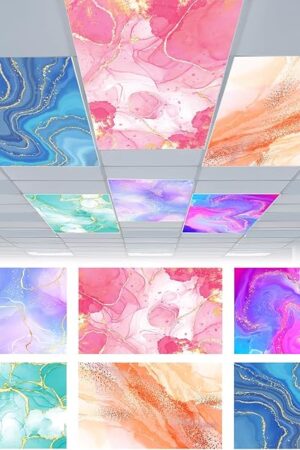 VIHOSE 6 Pcs Fluorescent Light Covers for Ceiling Lights Classroom Magnetic Light Covers Classroom Filters Office School Home Drop Ceiling, 4 x 2 ft(Marble)