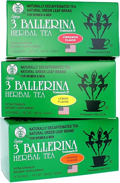 3 Ballerina Tea Extra Strength for Men and Women 3 Boxes Flavored Bundle (Orange, Lemon and Cinnamon Flavors)