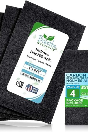 Breathe Naturally - Hapf600 HEPA Carbon Filter Replacement for Holmes Air Purifiers - High Efficiency Carbon Air Cleaner Filters - Compatible with Holmes HAPF600 Series - (4 Pack Carbon Filter C)