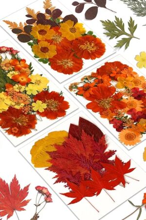 Augshy Fall Dried Pressed Flowers,100 Pcs Autumn Dried Flowers Leaves for Resin Molds Real Pressed Flowers for Crafts DIY Jewelry Molds, Scrapbooking, Candle