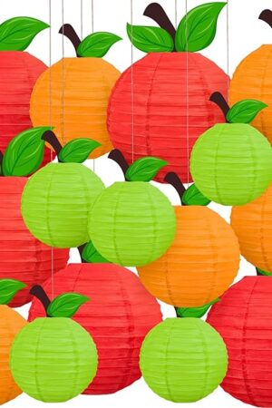 15pcs Classroom Decor Apple-Shaped Paper Lanterns Back to School Decorations Hanging for First Day of School Teacher Aappreciate Week Fall Fruit Themed Party Home Decoration