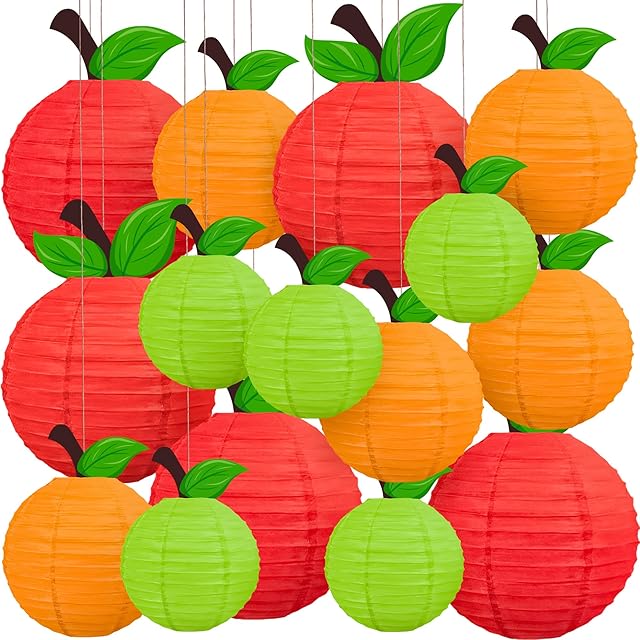 15pcs Classroom Decor Apple-Shaped Paper Lanterns Back to School Decorations Hanging for First Day of School Teacher Aappreciate Week Fall Fruit Themed Party Home Decoration