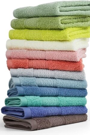 Cleanbear 100% Cotton Wash Cloths 12 Pack Bath Washcloths Facecloths, 13 by 13 Inches Large Bathroom Washcloth Set 12 Assorted Colors (Multi, 12)