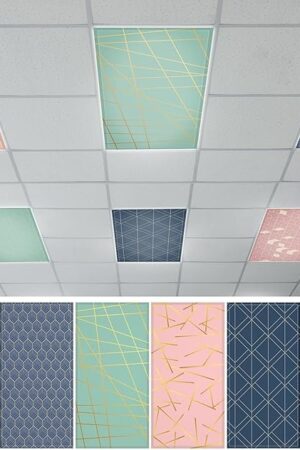 6pcs Fluorescent Lights Covers, 4 x 2 Feet Magnetic Light Cover Geometric Design Fluorescent Light Shade Panel Ceiling Lights Filters for Office Classroom Home Drop Ceiling