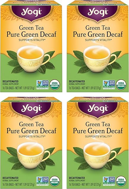 Yogi Tea Pure Decaf Green Tea - 16 Bags per Pack (4 Packs) - Organic & Decaffeinated - Supports Overall Health & Provides Antioxidants