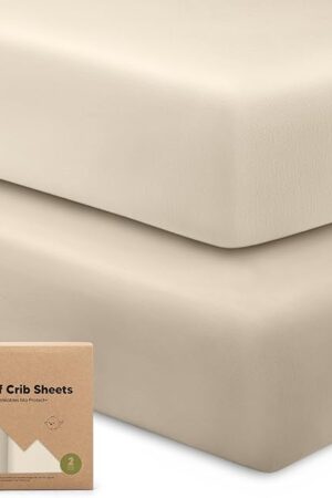 2-Pack Waterproof Baby Crib Sheets for Boys, Girls - 52x28 Viscose Derived from Bamboo Toddler Bed Sheet Neutral, Fitted Crib Mattress Protector Cover for Baby Bedding, Soft & Gentle (Ecru)