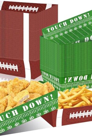 50Pcs Football Party Favors & Supplies - Paper Food Tray, Disposable Serving Boats for Football Birthday Party & Superbowl Decor