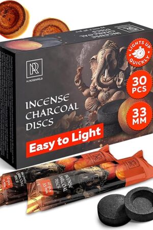 Charcoal Discs to Burn Incense - 30 pcs Charcoal for Incense Burning - 33 mm Most Quick Light Coals Tablets by M. ROSENFELD - 33 mm Resin Burner Rolls – Pack of 30 Instant Fire Coal Tablets