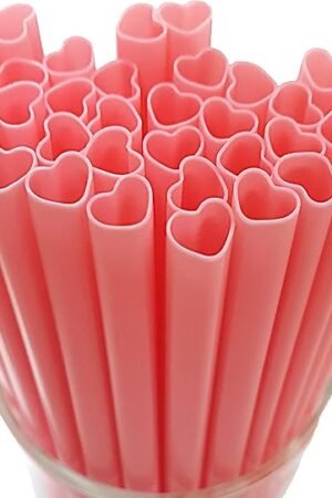 100pcs Heart Shaped Pink Straws Disposable Drinking Cute Straw Individually Wrapped Pink Plastic Straw Galentines Day, Cocktail, Birthday Party, Bridal Shower, Wedding Decorations