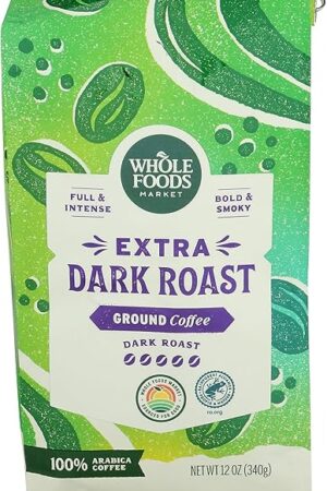 Whole Foods Market, Extra Dark Roast Ground Coffee, Full & Intense, Bold & Smoky, 12 Ounce