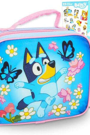 Bluey Lunch Bag for Kids - Bundle with Insulated Lunch Box for Boys Girls Kids Plus Water Bottle, Stickers, More | Bluey Lunchbox School Supplies Set